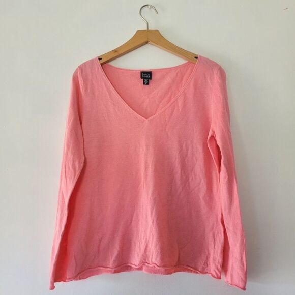 Eileen Fisher Linen Blend Pink V-Neck Women's Sweater Long Sleeve - Picture 1 of 6